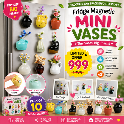 Fridge Magnetic Vases 🌸PACK OF 10🪴